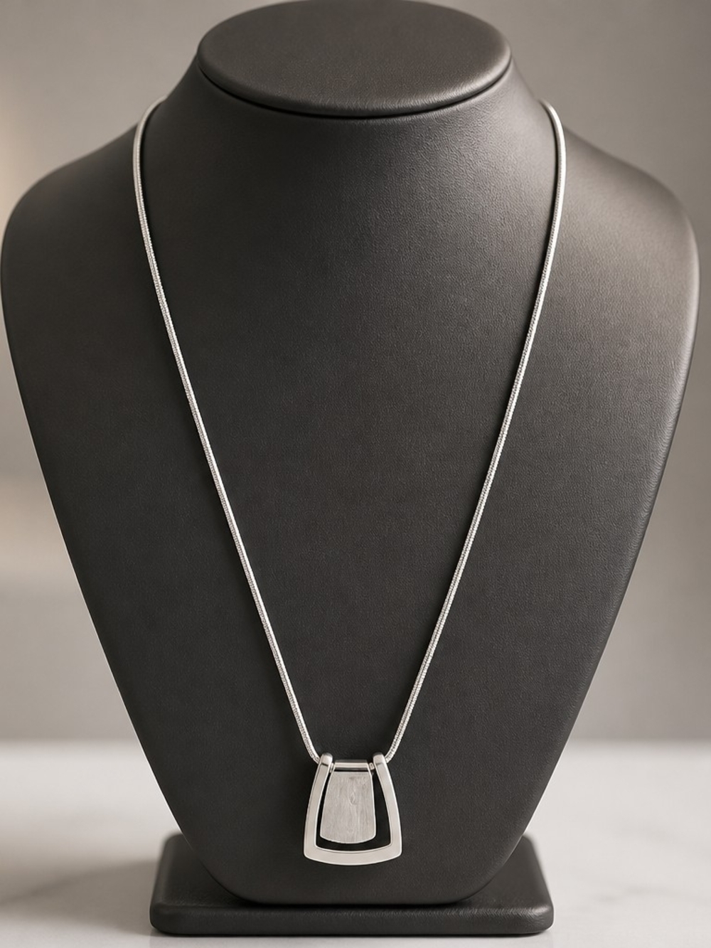 Sterling Silver Geometric Pendant Necklace - Silver